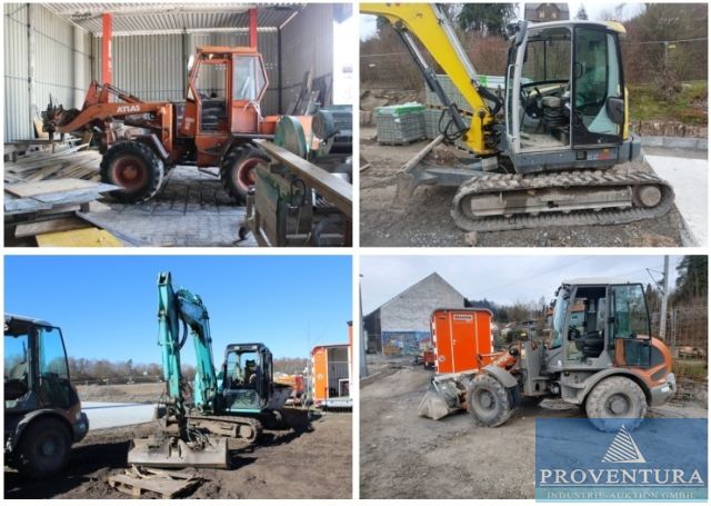 Insolvenzversteigerung Bauunternehmen: 250 Pos. Baumaschinen, Bagger, Radlader, Materialcontainer, Bürocontainer, Werkezeuge, etc.