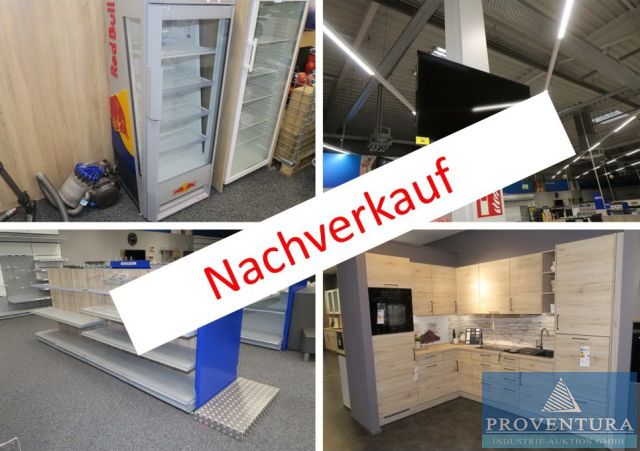 Nachverkauf zu Insolvenzversteigerung: 450 Pos. Inventar aus Elektrofachmarkt: Musterküchen NOBILIA, TV-Geräte SONY, div. Kühlschränke, TEGO-Verkaufsregale, div. Palettenregale, viel Laden- u. Lagereinrichtung, EDV, Büroausstattung, etc.