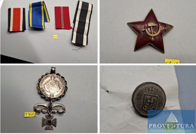 Versteigerung 12 Pos. Antikschmuck, Mützenabzeichen UdSSR, Orden etc