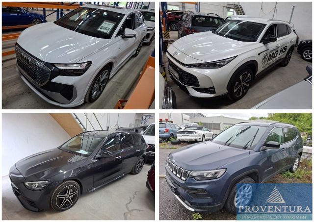 Insolvenzversteigerung 16 Fahrzeuge aus Autohaus: 2x Audi Q4 E-tron, Audi Q2, 2x Mercedes-Benz C300eT, CLA200 Coupé, Jeep Compass 4xe, Skoda Kodiaq, 2x Opel Combo, Hyundai I30 N-Line, Tucson, 2x Ford Kuga, MG HS, MG ZS