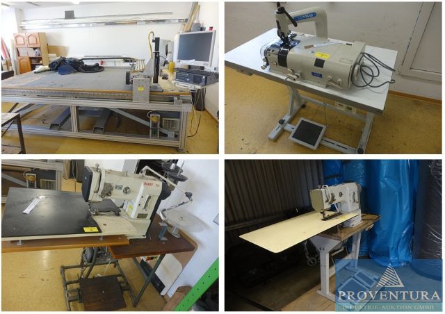 Versteigerung wegen nicht Abholung: Elektro-Zuschneidtisch, Lederschärfmaschine Sewaq-Ceras, 2x Freiarm-Overlock-Nähmaschine PFAFF 335-G
