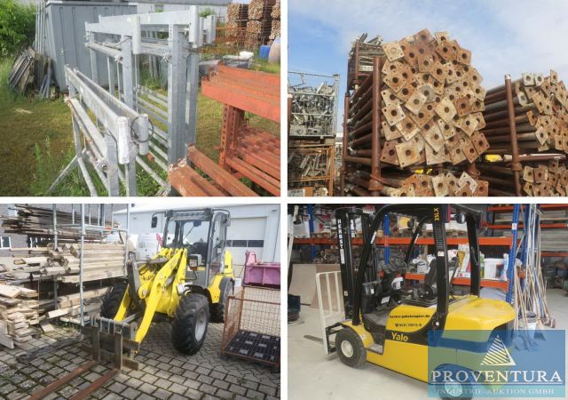 Insolvenzversteigerung Bauunternehmen, 200 Pos: Radlader WACKER NEUSON WL 44, Minibagger WACKER NEUSON ET 18, div. VW-Transporter, Schalungszubehör, Minikran BÖCKER, Mattenbiegemaschinen, Kurbelböcke, viele Baustützen, u.v.m.