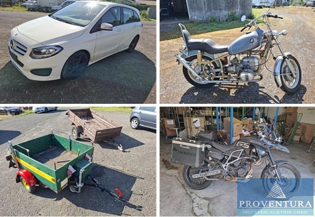 Versteigerung aus Nachlass Motorrad BMW F800 GS EZ 2012, Chopper BMW R60 Bj 1971, MERCEDES-BENZ B200 CDi EZ 2015, SKODA Fabia EZ 2006, div. Anhänger