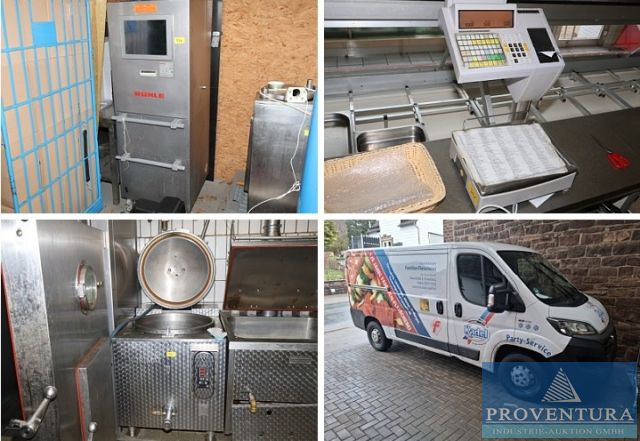 Insolvenzversteigerung 208 Pos. Fleischerei Catering 2 Kühlfahrzeuge FIAT Ducato + FIAT Scudo, Packzentrum RÜHLE VR I, Kochkessel KORIMAT, Schalensiegler, Küche, Ladenwaagen, Catering, Ware, Gewürze, Büro