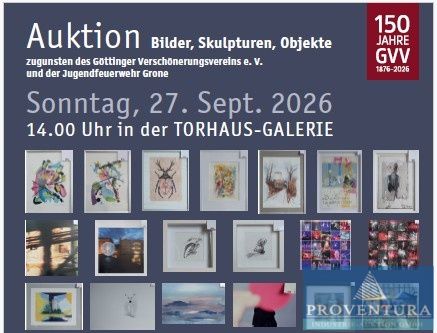 Benefiz-Kunstauktion live vor Ort: 150 Jahre Göttinger Verschönerungsverein e.V., über 40 Positionen Bilder, Skulpturen, Objekte, etc.