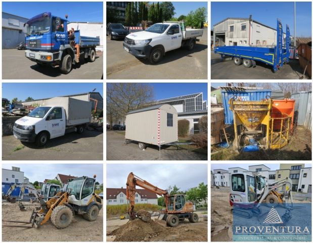 Nachverkauf: Insolvenzversteigerung DAWE Bau Göttingen, 270 Pos. Hoch- u. Tiefbau, Büro- u. Materialcontainer, Minibagger, Bagger, Anhänger, Hoflader, viele Handmaschinen, Fahrzeuge, etc.
