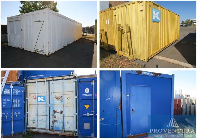 Container-Versteigerung: Bürocontaineranlage 4x20 Fuß, 3 Bürocontainer 20 Fuß, 3x Absetzcontianer, 4x Lagercontainer