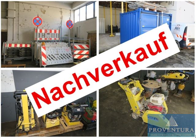 Nachverkauf: Insolvenzversteigerung Tiefbau: Rüttelplatten, Fugenschneider, Warenbestand Glasfaserzubehör, etc.