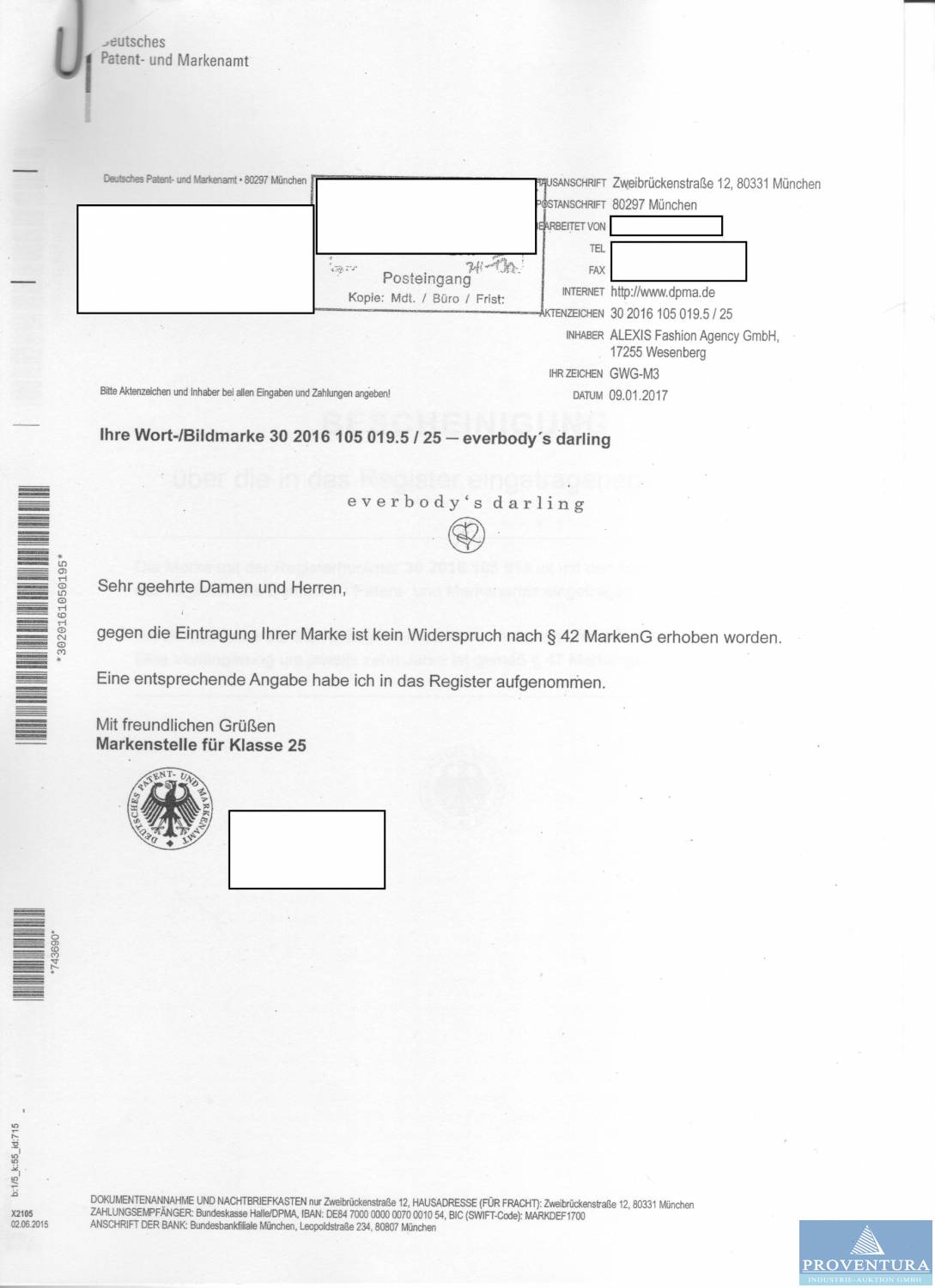 Online-Auktion: Patent-Markenrechte an 6 Wort- und Bildmarken