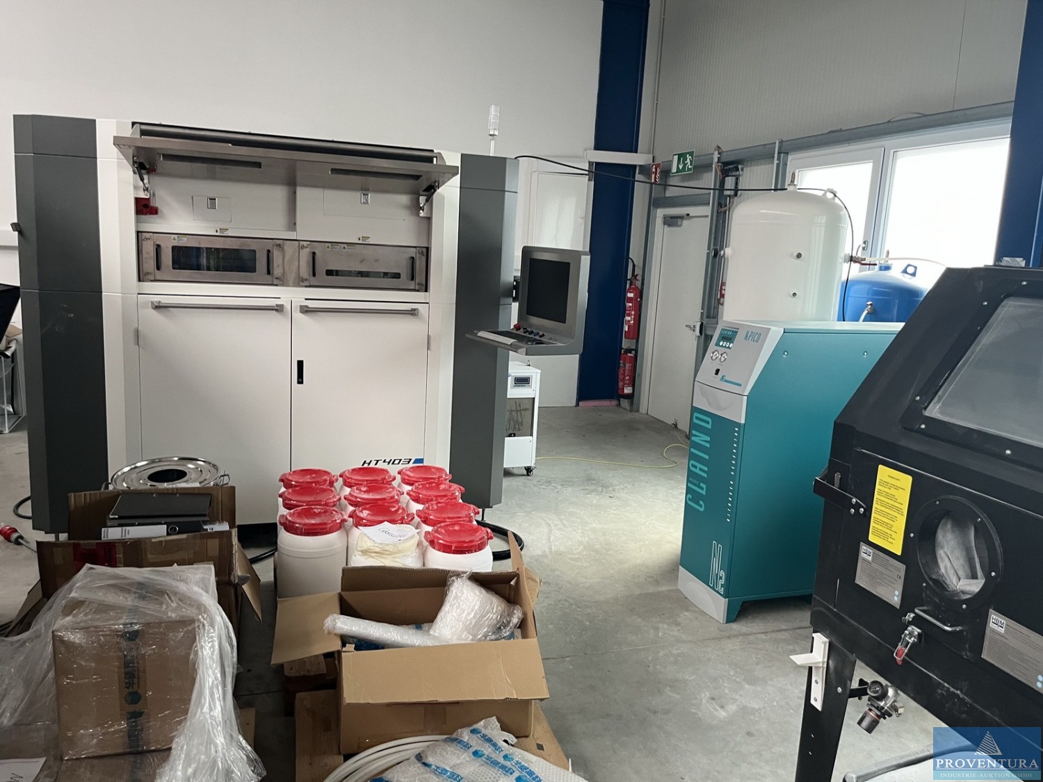 Versteigerung wegen Betriebsverkleinerung Faserlaser FARSOON HT 403p Anlage Bj. 2022 <100 Bh mit Stickstoffgenerator CLAIND N2 Pico 3, Kompressor KAESER Sigma SX6-11 SC2