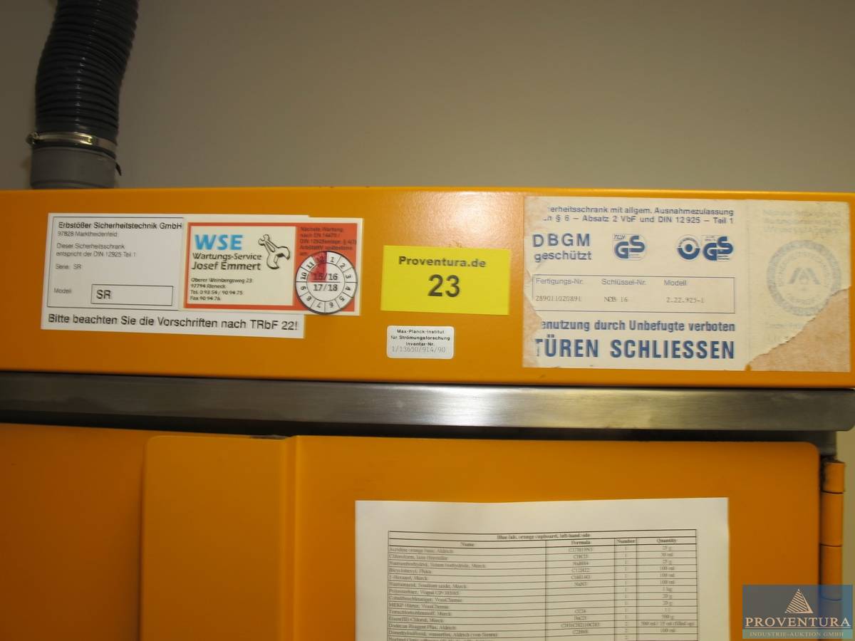 Chemikalien-/Sicherheitsschrank Stahl orange | Proventura Online-Auktion