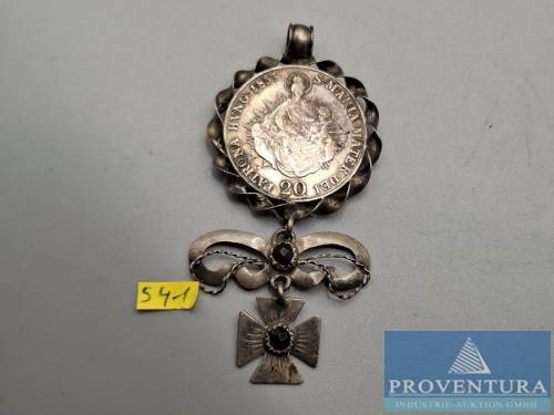 Antikschmuck mit Münze Österreich 20 Kreutzer 1833B Madonna EH1383 Silber .583 6.68 gr Raugewicht