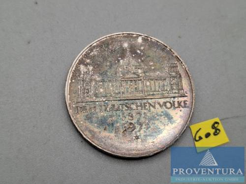 Silbermünze Bundesrepublik Deutschland 5 DM 100 Jahre Reichsgründung 1971 vz Silber .625 11.2 gr Rauhgewicht