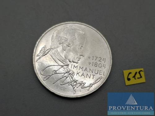 Silbermünze Bundesrepublik Deutschland 5 DM Immanuel Kant 1974 vz Silber .625 11.2 gr Rauhgewicht