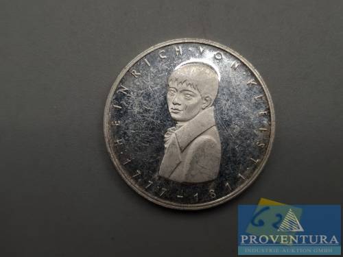 Pièce en argent République fédérale d'Allemagne 5 DM Heinrich von Kleist 1977 vz aus pp argent .625 11,2 gr poids brut