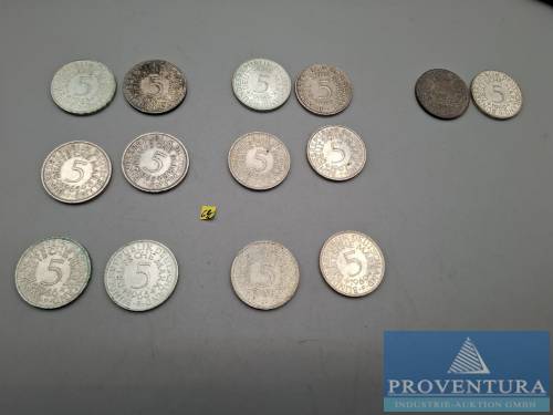 Silbermünzen Bundesrepublik Deutschland 14x 5 DM Silberadler 1964-1969 Silber .625 11.2 gr Rauhgewicht