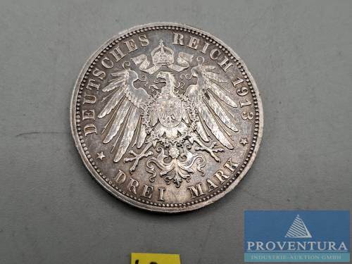 Pièce en argent Saxe 3 Mark 100 ans Bataille des Nations argent .900 poids brut 16,67 gr