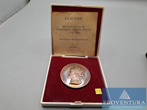 Medaille Johann Wolfgang von Goethe facsimile 1975 Freidrich Anton König zonder randschrift brutogewicht 37,58 gr