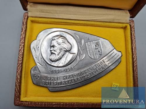 Médaille 10 ans de Karl-Marx-Stadt exposition de timbres écrin
