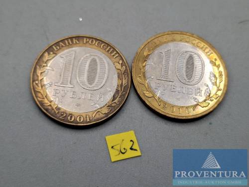 Pièces de collection Russie 2x 10 roubles 2001 Youri Gagarine 2010 recensement russe