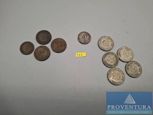 Pièces de circulation Empire allemand 1x 1 reichspfennig 1924A 1x 2 rentenpfennig 1924A 2x 2 reichspfennig 1924A 1914A 5 pfennigs 1918 5x 10 pfennigs total 10 pièces
