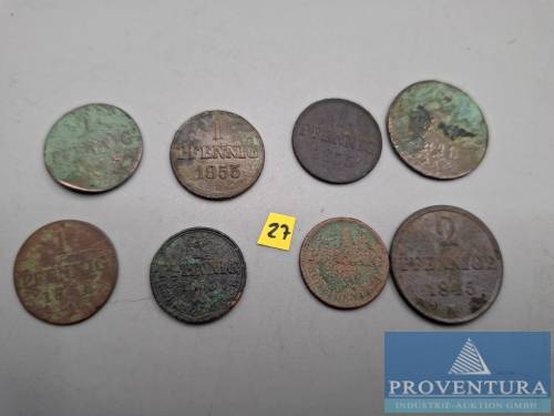 Monety obiegowe Królestwo Hanoweru 6x 1 fenig 1843A 1851B 2x 1855AB 2x 1858AB