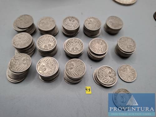 Circulation coins German Empire 137x 5 Pfennig 3x 1890