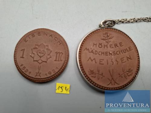Нотгельд Германия Мейсенский фарфор 1x Eisenach 1 марка 1921 Men05 6273 Scheuch 109a