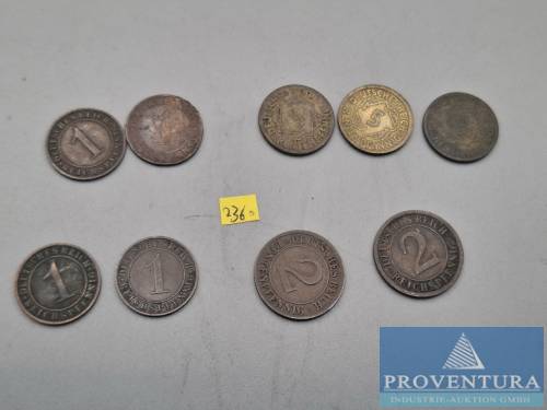 Circulation coins German Empire 1923-1933 4x 1 Reichspfennig