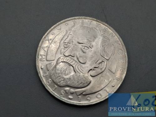 Pièce en argent République fédérale d'Allemagne 5 DM Max Pettenkofer 1968 vz argent .625 11,2 gr poids brut